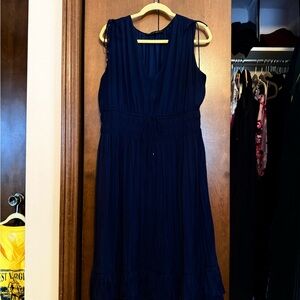 White House Black Market Navy Sleeveless V-Neck Midi Dress